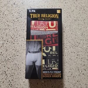 True Religion 5 Pk Mens Large 36-38 Fly Front Boxer Briefs Cotton Underwear Y2K